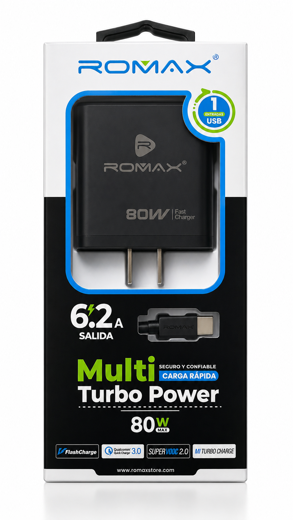 CARGADOR ROMAX 80W TURBO POWER (6.2A)