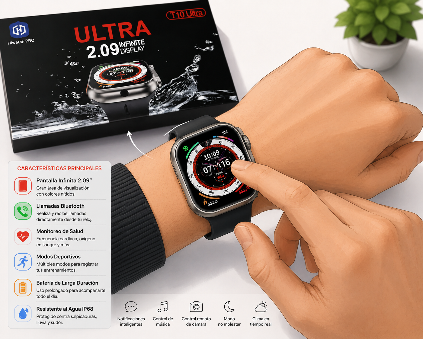 SMARTWATCH T10 ULTRA - MODELO DEPORTIVO DE GAMA ALTA