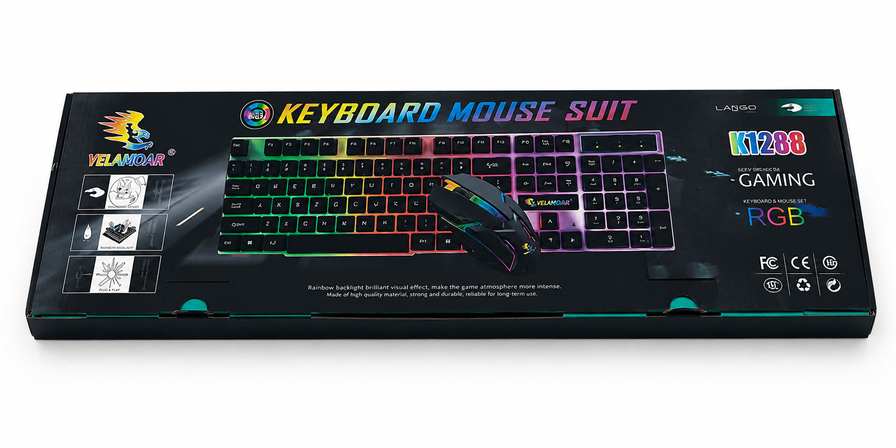 KIT TECLADO Y MOUSE GAMER PARA PC LAPTOP CABLE USB LUZ RGB NEGRO