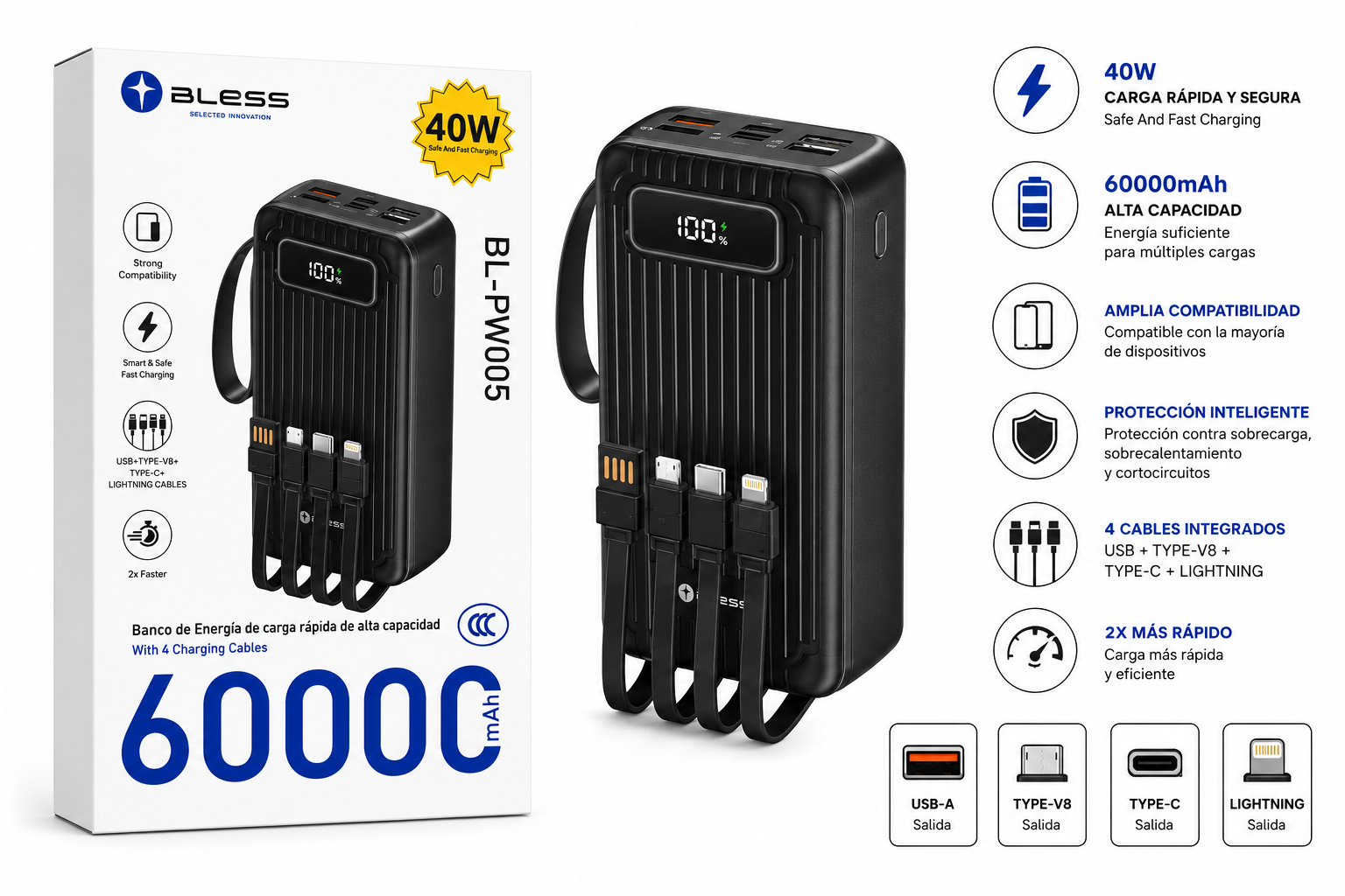 CARGADOR PORTÁTIL BLESS - 60000 MAH