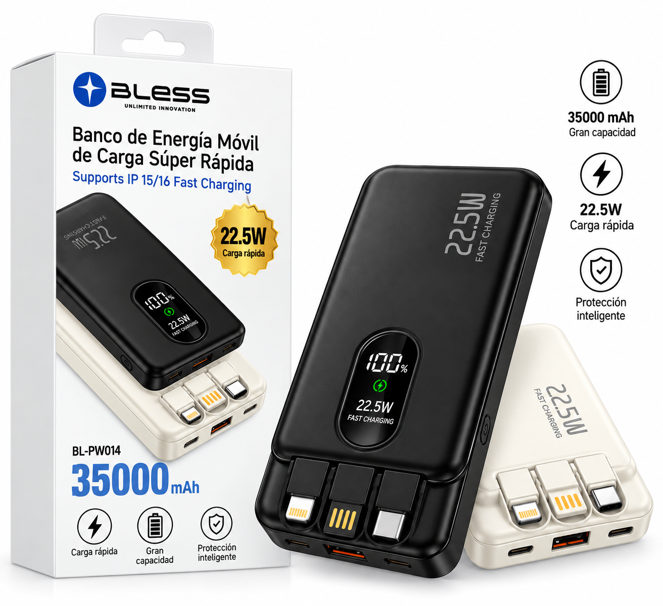 POWER BANK BLESS 35000 MAH- CARGA SÚPER RÁPIDA