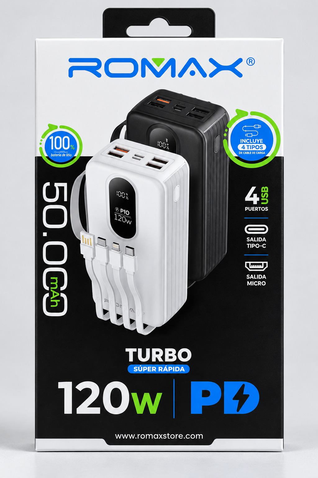 CARGADOR PORTÁTIL ROMAX DE 50000