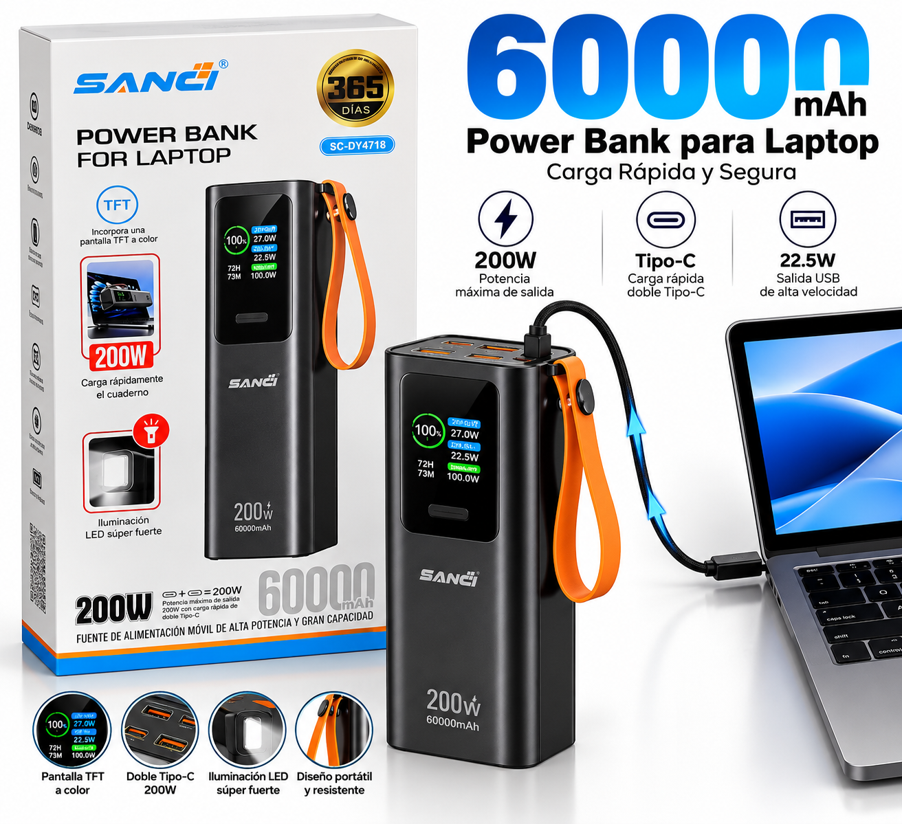 POWER BANK SANCI (MODELO SC-DY4718) 60,000 MAH